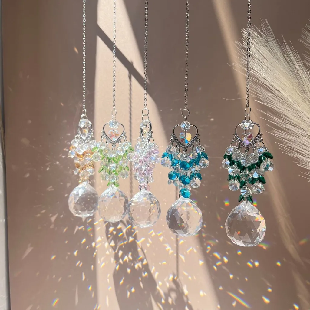 Window Decoration Ornament American Blue Crystal Prism Ball Heart Shaped Crystal Suncatcher Premium Texture For Garden Outside