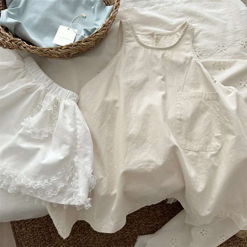 2025 Girls' Elegant Pocket Sleeveless Skirt Spring and Autumn New Product Children's Stacked Solid Color Loose Dress