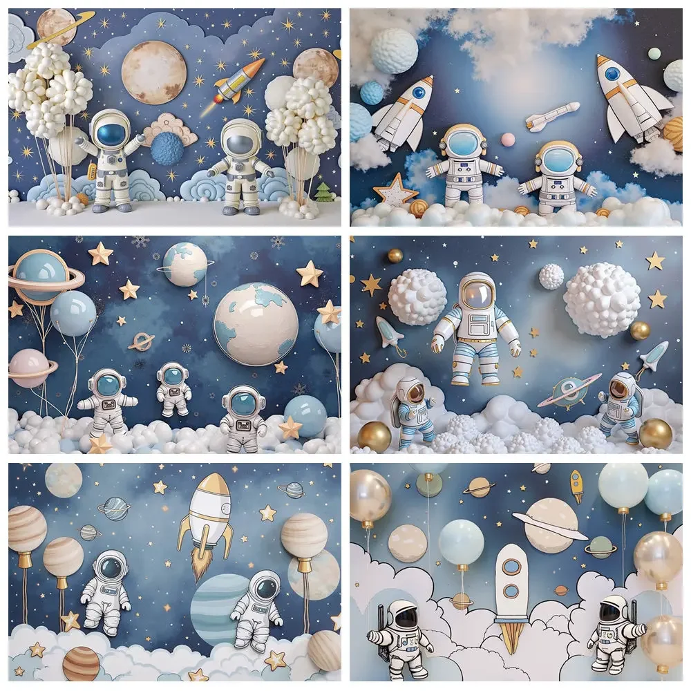 

MOON.QG Astronaut Boy Birthday Decoration Background Photozone Cloud Blue Universe Backdrop Baby Shower Studio Photography Sets