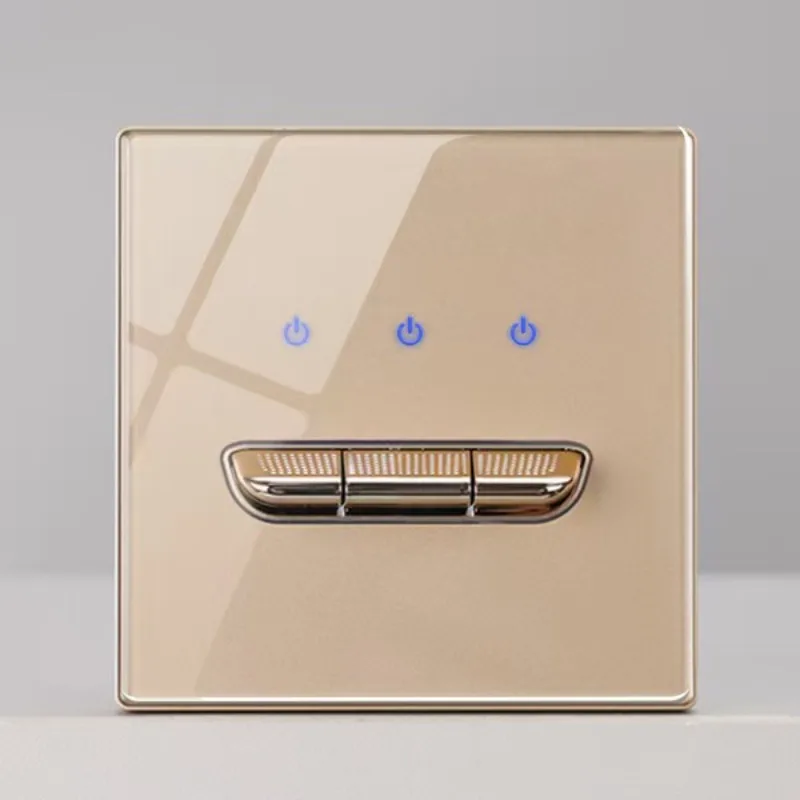 

Golden Tempered Glass Switch and Socket Panel Toggle Reset 86 Type Wall Recessed Mounting Suitable for Hotels and Households