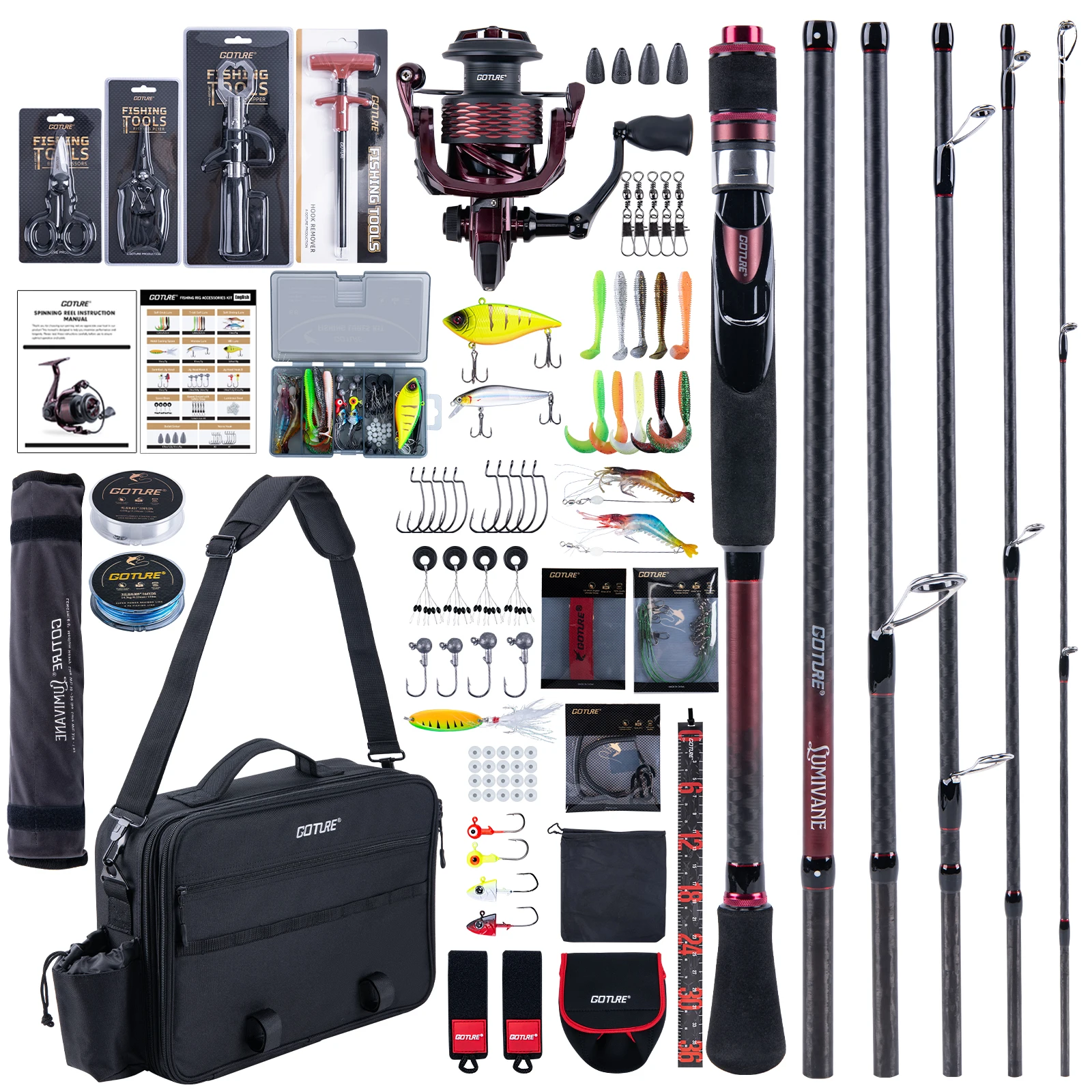 

Goture High-Toughness Carbon Fiber Fishing Rod Combo,3000 Reel with 66 Lures,Full Fishing Tackle Set for Saltwater Freshwater