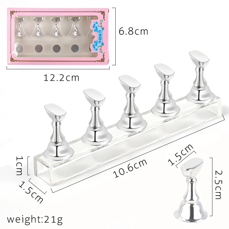 5 soportes para uñas postizas, base de cristal magnética, exhibidor para salón de uñas, herramientas de práctica DIY 2