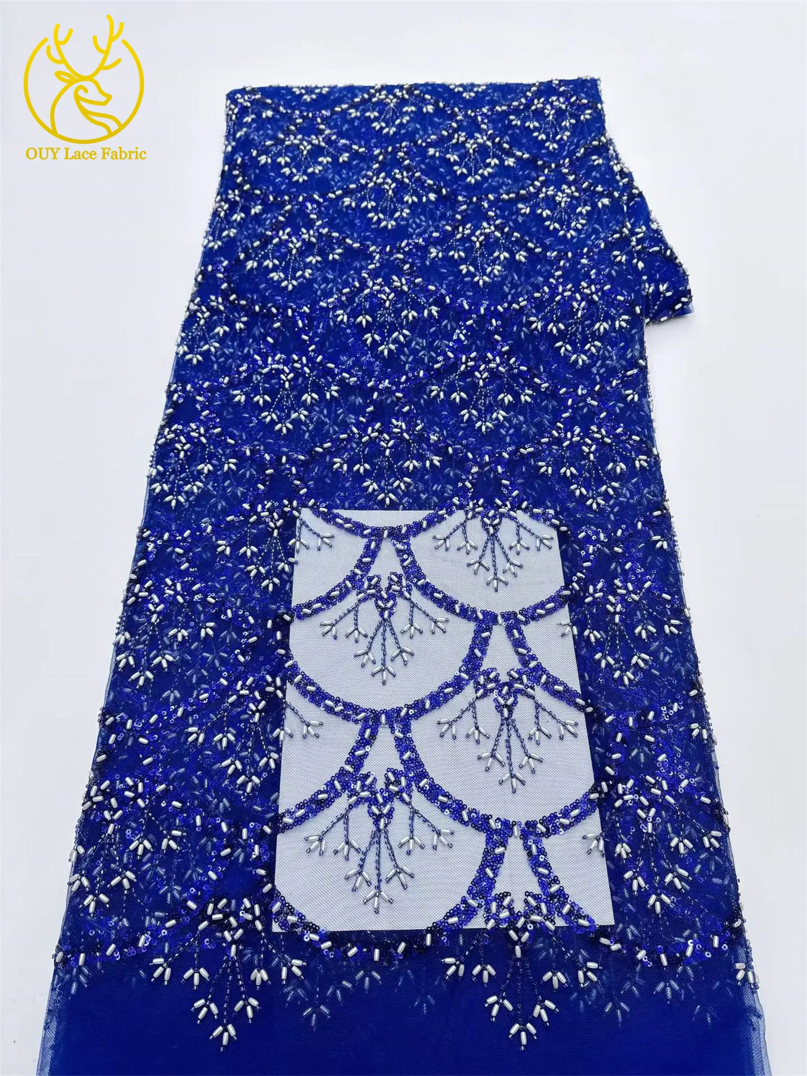 5 Yards französischer Pailletten-Spitzenstoff, afrikanischer Spitzenstoff, nigerianischer Tüll-Mesh-Spitzenstoff für Braut, Hochzeit, Heimdekoration – Detail 14