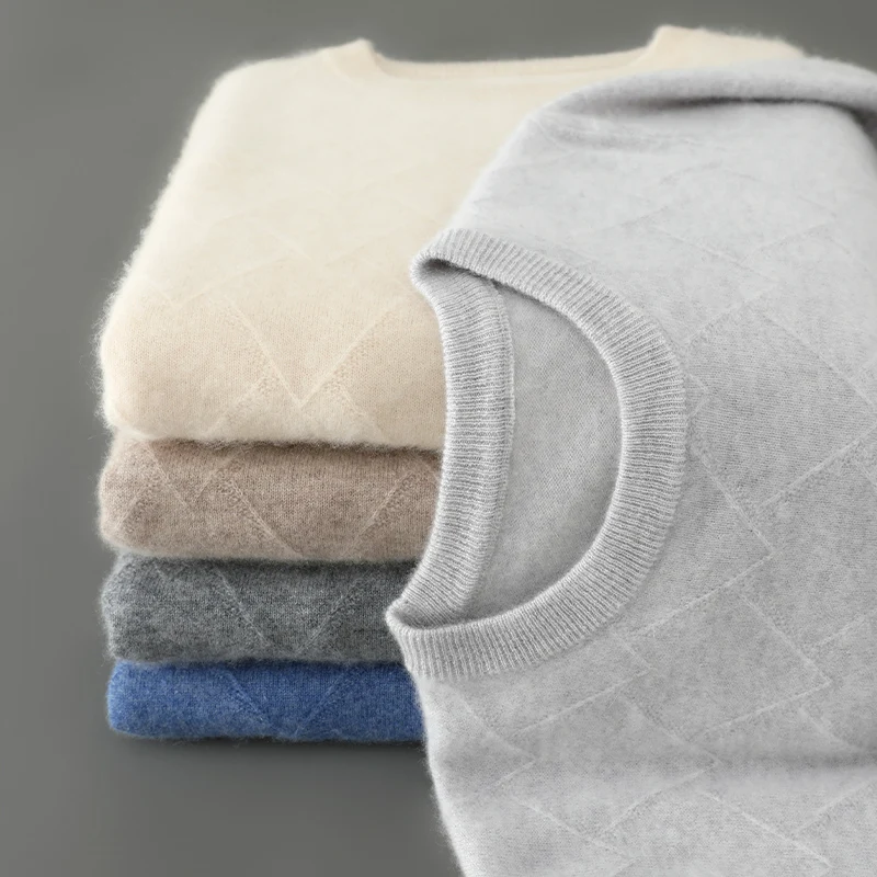 2025 Men Round Neck Sweater Knitted Soft Pullovers 100% Wool Basic Solid Soft Sweaters Men's Autumn Winter Casual Top