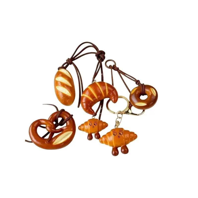 Realistischer handgefertigter Croissant-Brot-Anhänger Schlüsselanhänger Niedlicher Lebensmittel-Charm für Taschen, Autos, Schlüsselringe, Küchendekoration, Geschenke – Detail 6