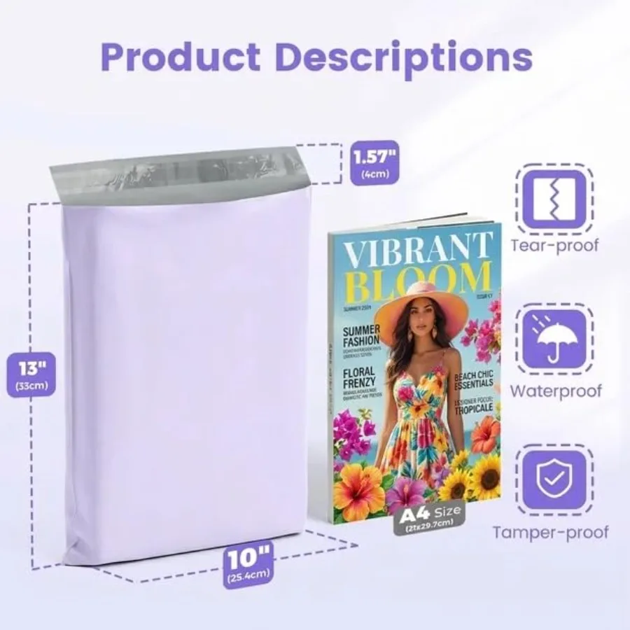 Poly Mailers 10x13 50 Pack, Small Durable Self Seal Shipping Bags Waterproof Weather-resistant Tear-resistant Mailing Envelopes