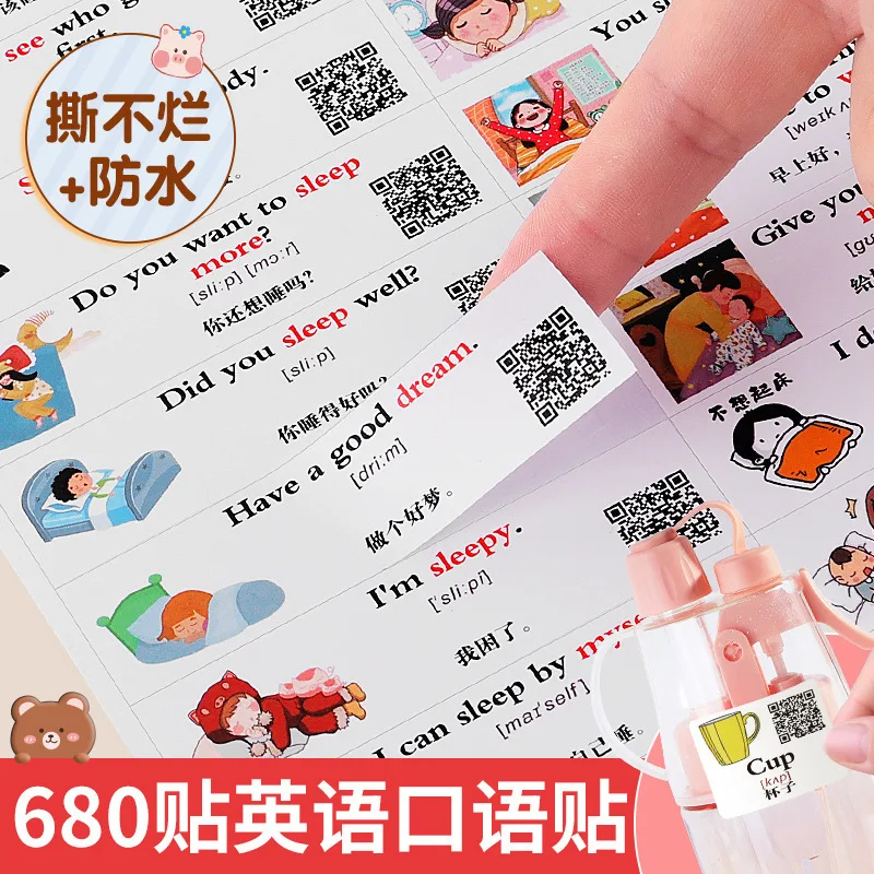 English Speaking Label Stickers for Kids - Early Learning Vocabulary & Daily Scenario Sentence Decals - Transparent Sticky Notes