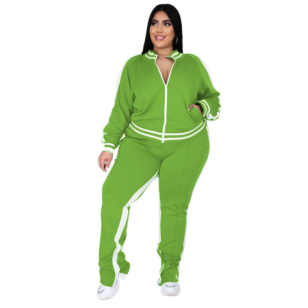 XL-5XL 2023 Sport Large Plus Size Set Women Clothing Casual Zip Long Sleeve Top and Pant Two Piece Suit Wholesale Dropshopping