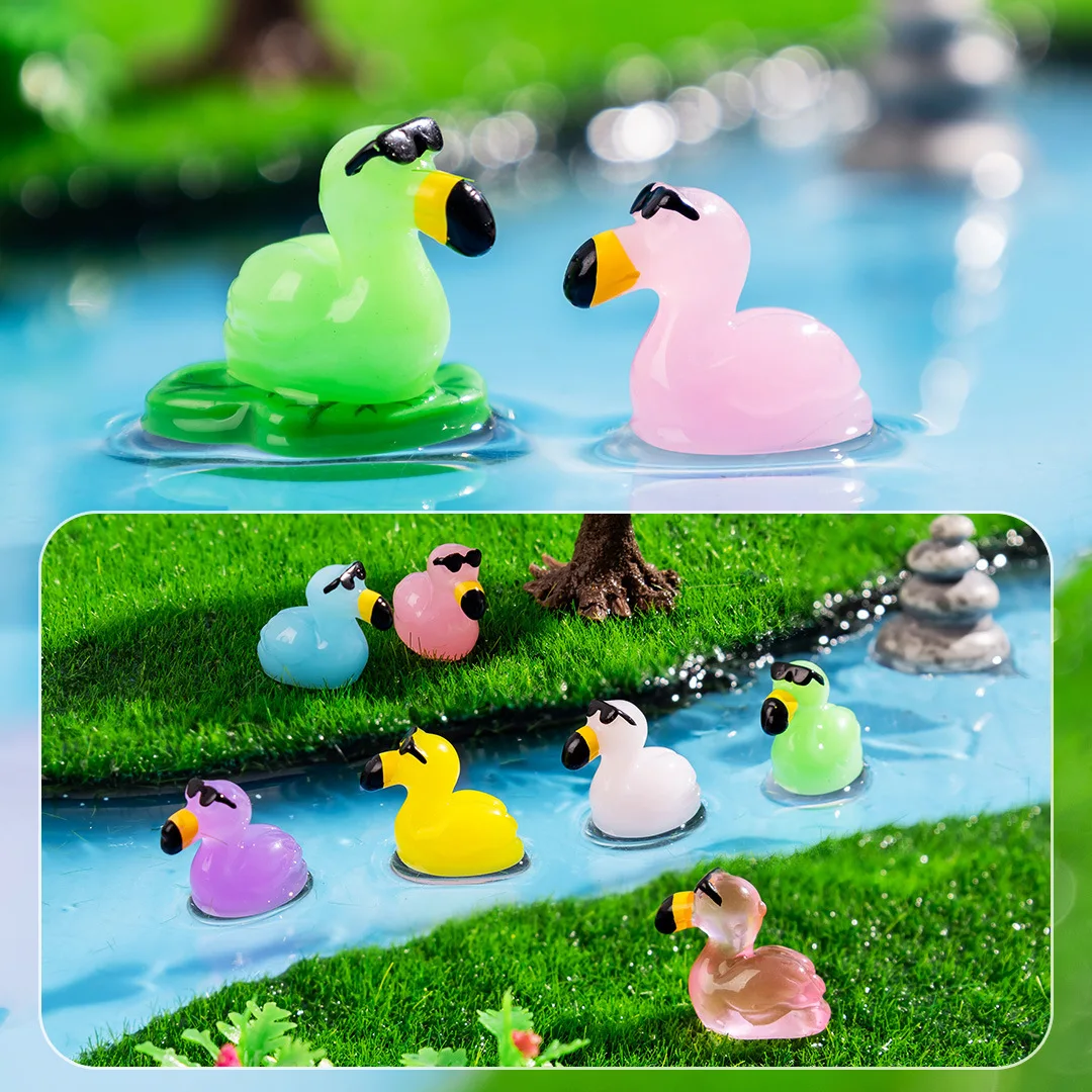 

10Pcs Luminous Flamingos Animal Miniature Landscape Ornaments Items Resin DIY Home Decorations Desktop Decor Crafts Sculpture