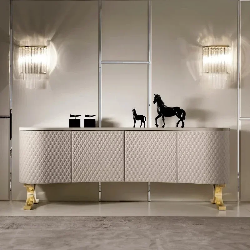 Modern sideboard metal leg wooden cabinet with leather door kitchen living room furniture