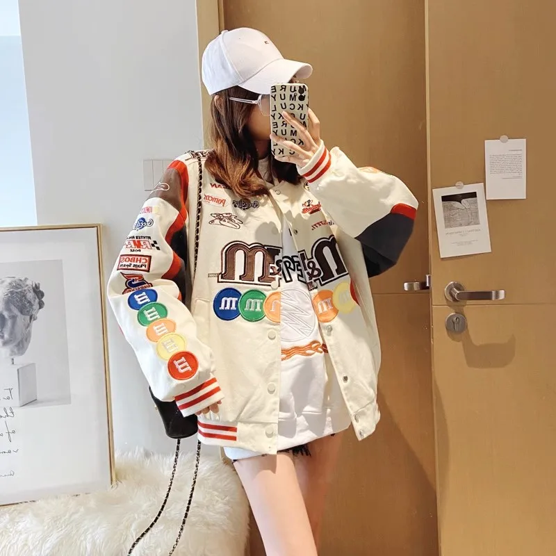 Trendy Baseball Uniform Women Jacket Loose Vintage Coats Embroidery Overcoats Autumn Winter Print Fashison Motorcycle Jacket