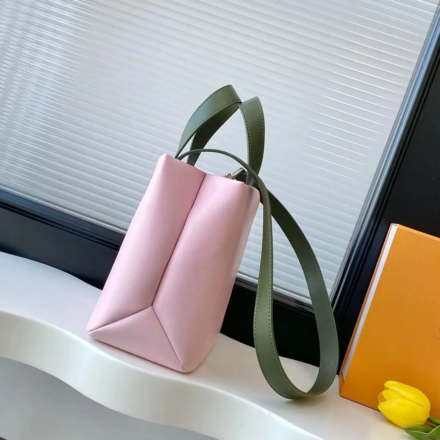 Pink Geometric Folded Leather Mini Tote Bag, Luxury Multi-Way Handbag