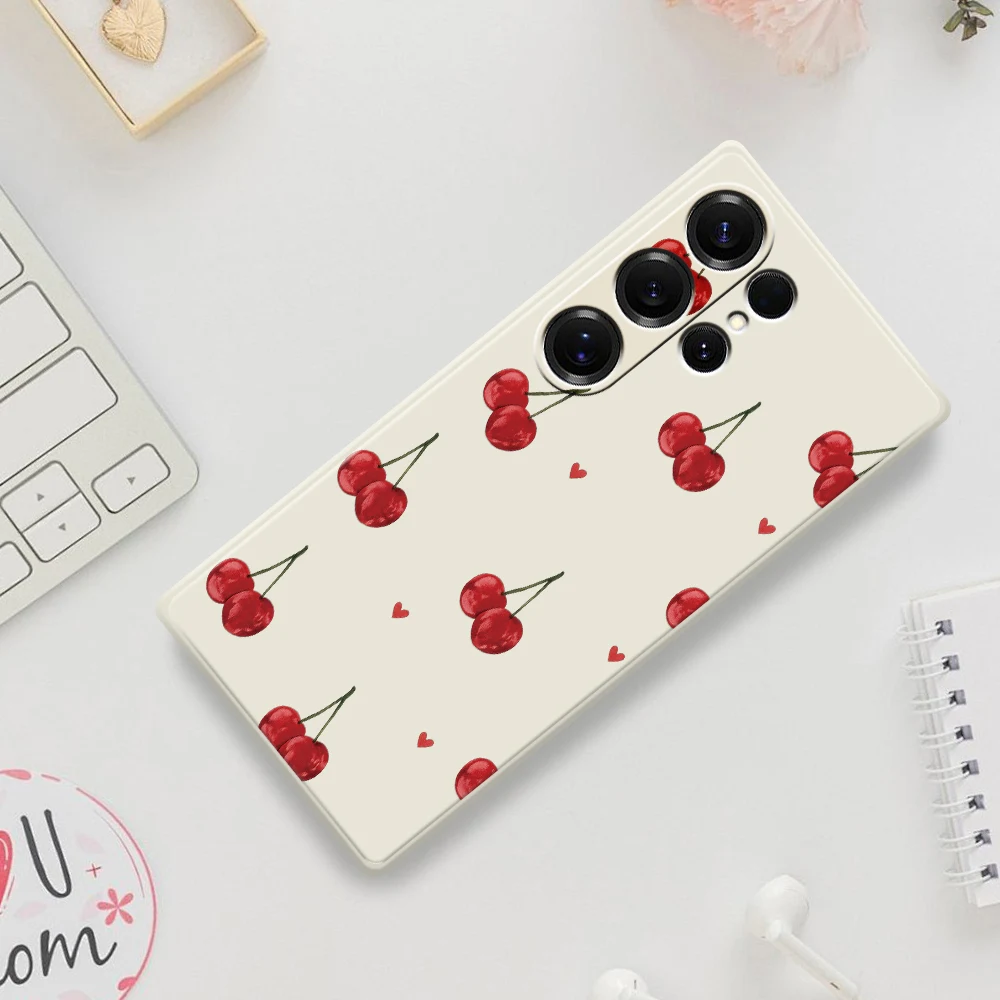 Funda de teléfono con forma de corazón de cereza para Samsung Galaxy S25 S24 S23 S22 S21 S20 Ultra Plus S10Plus S24FE S23FE S22FE S21FE