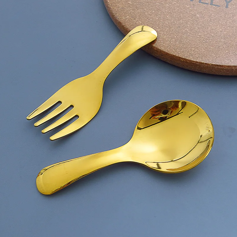 Portable Stainless Steel Spoon Fork Tableware Outdoor Camping Cutlery Sets Fruit Dessert Cake Tableware for Children Students