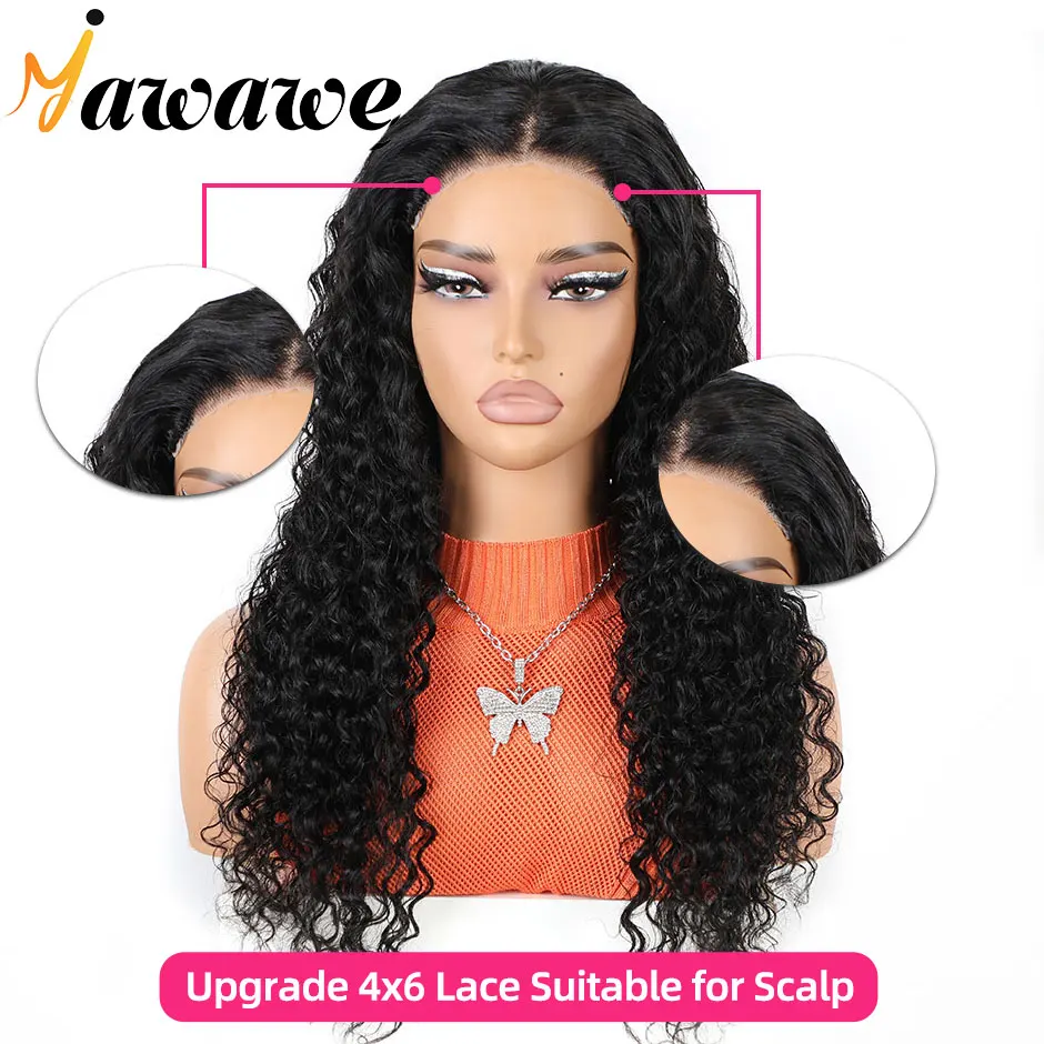 Deep Wave Glueless Wig Human Hair Ready to Wear PreCut preplucked Lace Closure Wig 6x4 closure human hair wig hd lace front wig