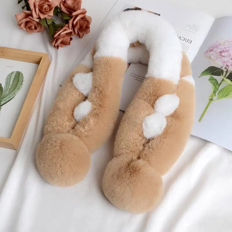 

Girl Lolita Neckerchief Faux Rabbit Fur Sweet Plush Ball Furry Scarf Wrap Winter Neck Warmer Elegant Wedding Banquet Shawl