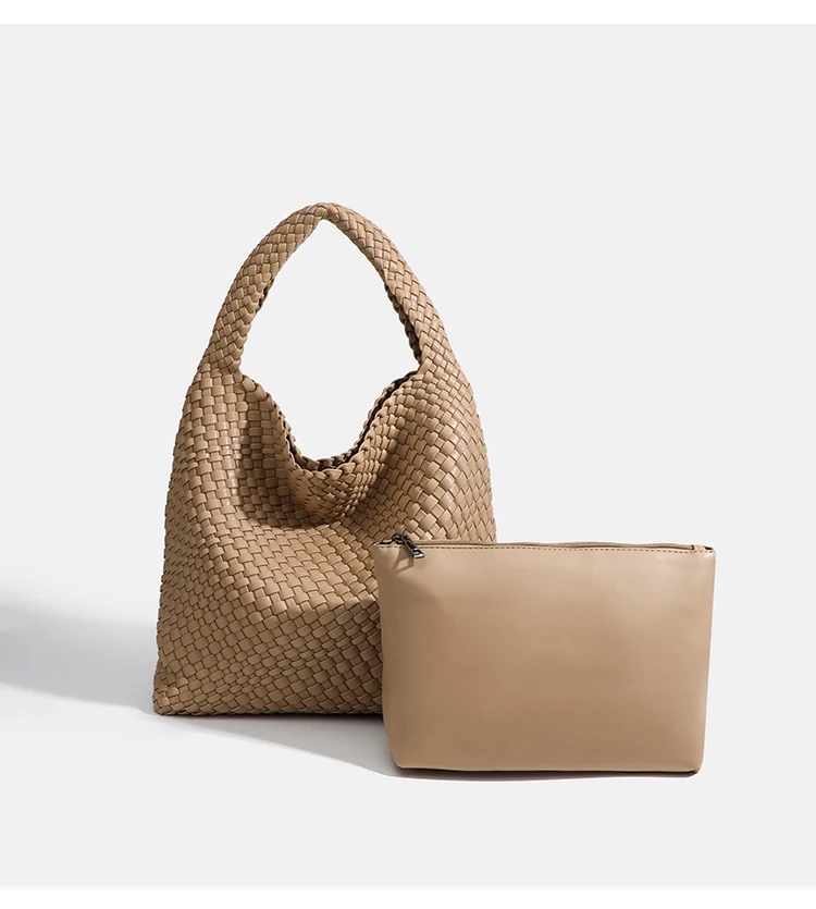 Gewebte Einkaufstaschen für Frauen weiche Leder Einkaufstasche gewebte Damen handtaschen Sommer Umhängetasche große Kapazität Top-Griff Tasche – Detail 7