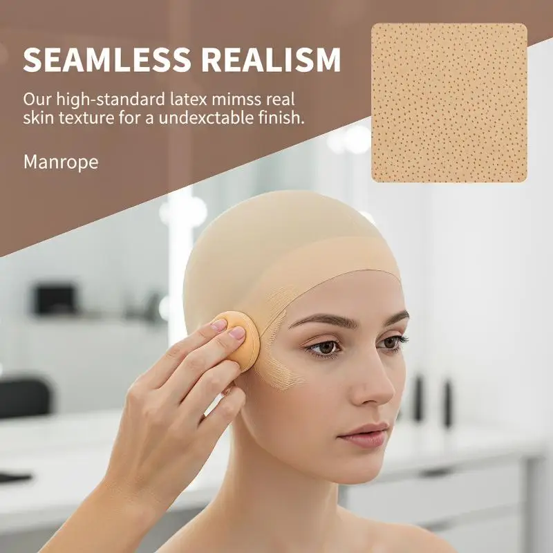 Unisex Funny Fake Bald Head Wig Cap Soft Latex Skin Texture Mask for Kids Adults Halloween Fancy Dress Party