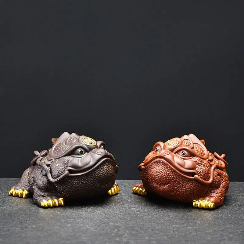 

Изысканная статуэтка лягушки-талисмана ручной работы из глины цзяшы для декора стола и чаепитий