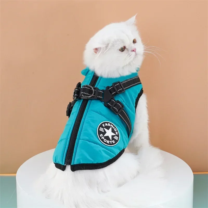 Pet Dog Coat with Harness Winter Cat Waterproof Coat Zipper Dog Jacket with Reflective Harness for Smal Medium Large Dogs