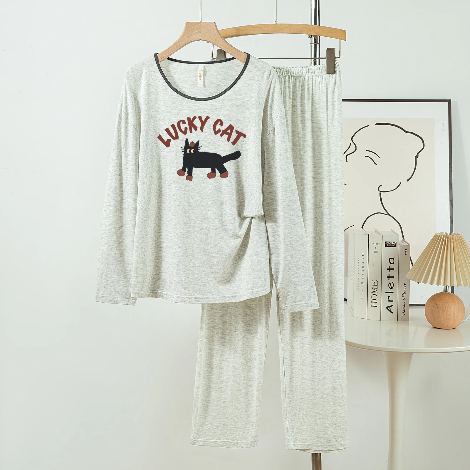 

5181-02 Повседневная и удобная женская пижама из модального хлопка, новые весенне-осенние длинные брюки с длинными рукавами, однотонный повседневный комплект одежды для дома