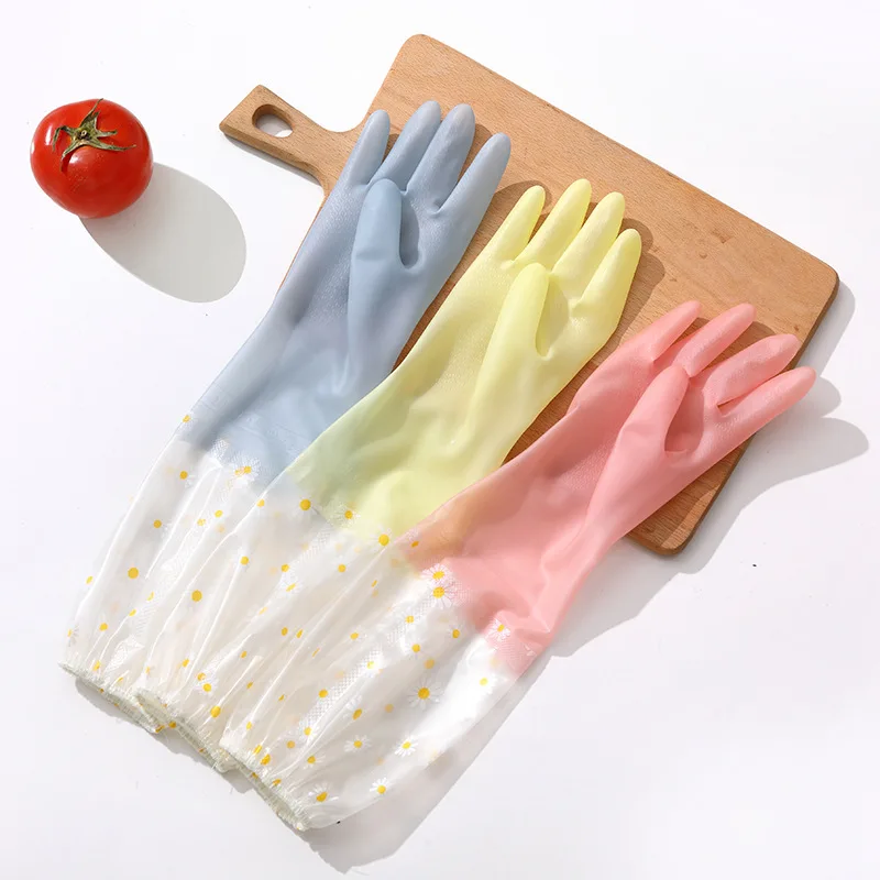 Women Waterproof Rubber Gloves Extended Wear Resistant Latex Gloves Dishwashing Laundry Household Cleaning Women Accessories