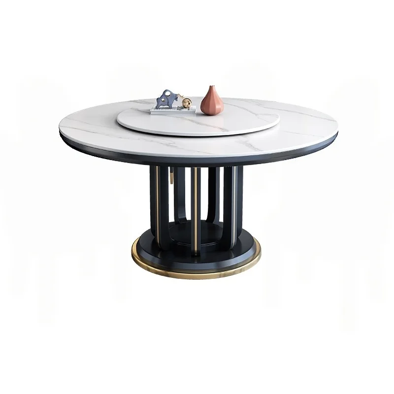 Modern Minimalist Home Dining Table Chairs Set Sintered Stone Round Table with Lazy Susan Light Luxury Solid Wood Sturdy Durable