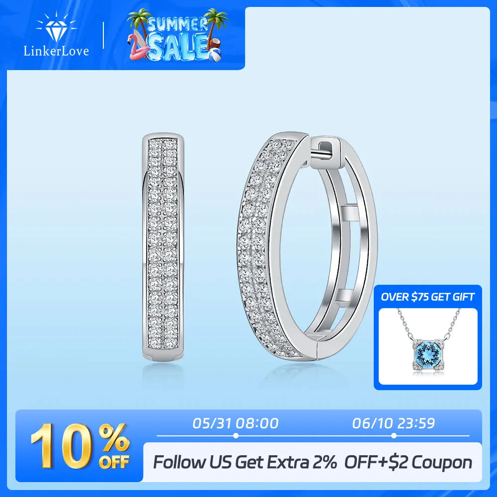 

LinkerLove Moissanite Diamond Hoop Earrings for Women S925 Sterling Silver Earrings 18K Gold Plated Bridal Wedding Fine Jewelry