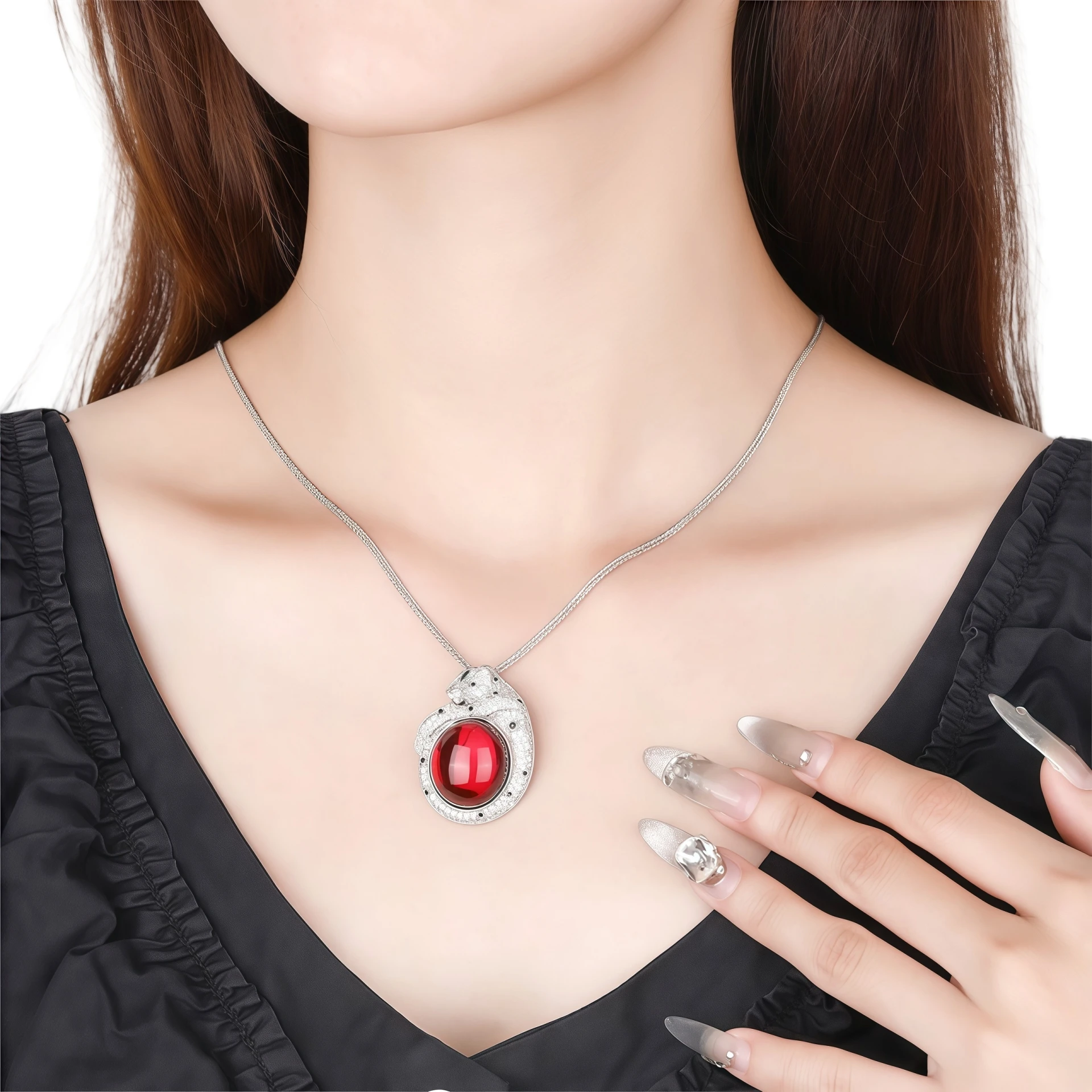 

WINKIN WINSIN Brand Real s 925 Sterling Silver Pendant Jaguar Necklace High Carbon Diamond Leopard Pendants Necklaces Jewelry