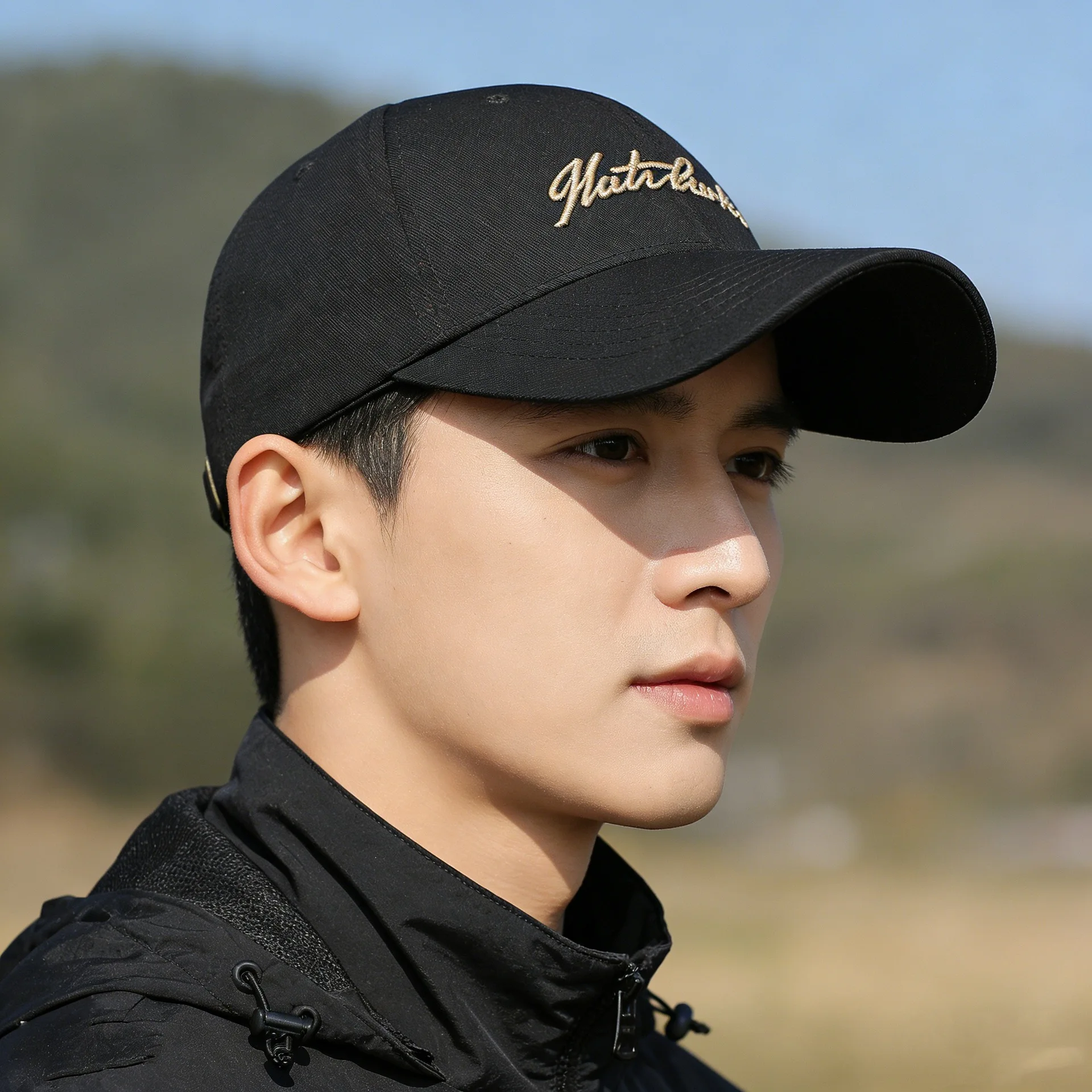 Korean-Style Retro Four-Season Washed Cotton Baseball Cap With Letter Embroidery, Unisex Hard-Top Simple Casual Dad Hat