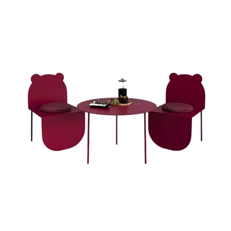 Creative retro industrial style round, outdoor cafe, bar, dining tables and chairs outside milk tea