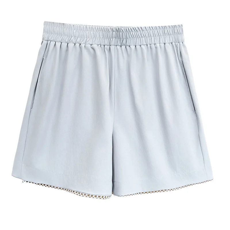 

Летние новые стильные 100 кг простые и свежие кружевные шорты для женской одежды больших размеров, повседневные широкие шорты трапециевидной формы 969