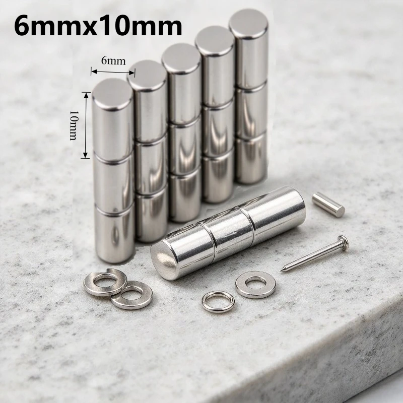 Small 6x10mm N35 Round Disc Neodymium NdFeB Permanent Magnet for Fridge, Office, DIY Hobby Crafts Projects 6*10mm