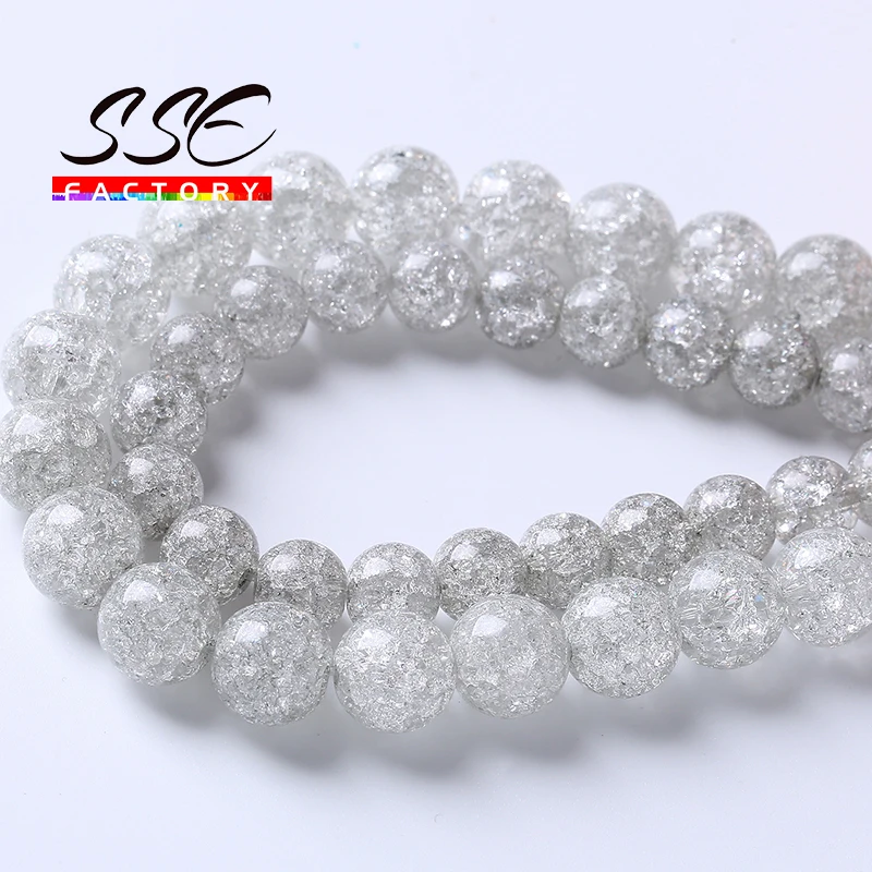 Natural Gray Snow Cracked Quartz Crystal Glass Beads Round Loose Beads For Jewelry Making DIY Bracelets Necklacs 6 8 10 12mm 15\