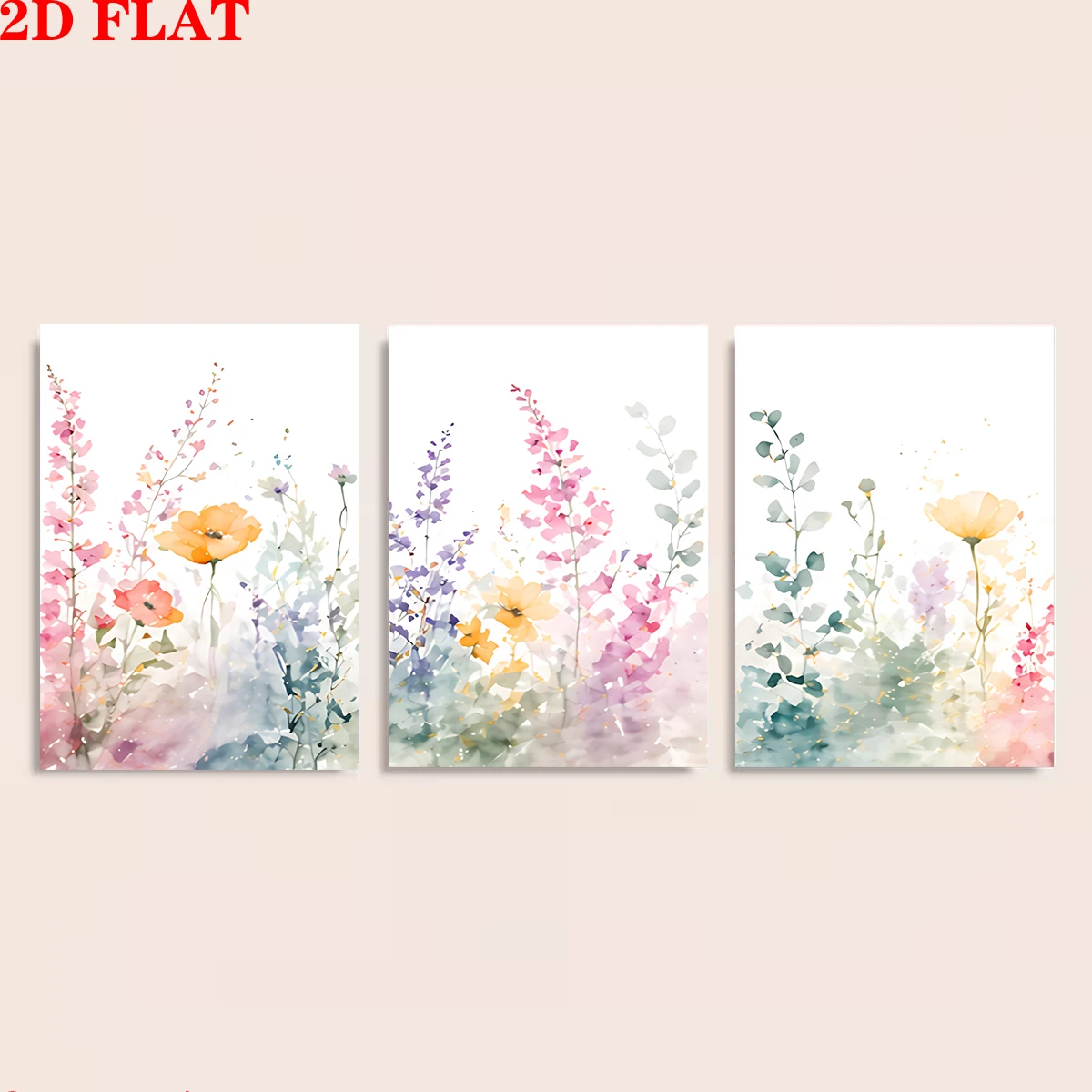 3PCS 2D Flat- Watercolor wildflowers on white background. themed canvas wall art print - room decor, suitable for Father's Da