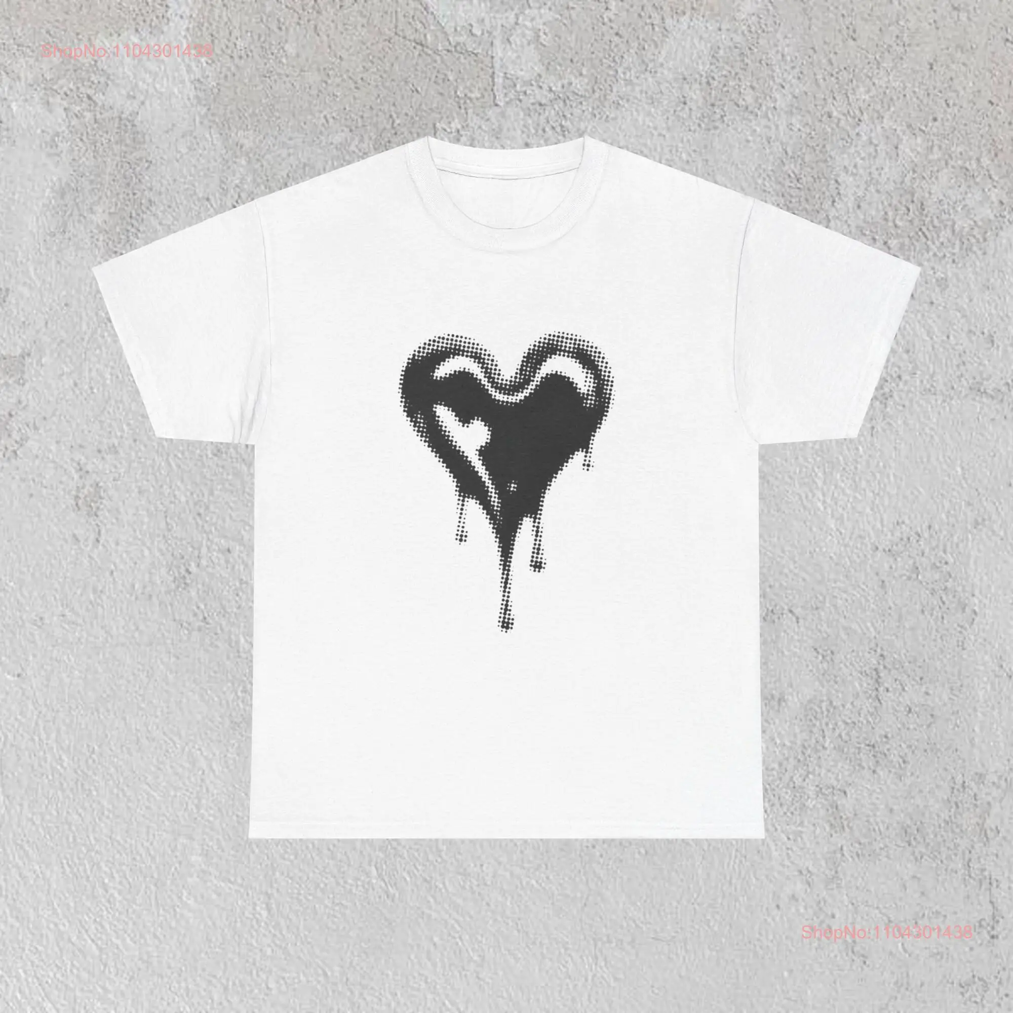 Dripping Heart Black T Shirt Streetwear Blurry Cartoon Trending Y2k long or short sleeves