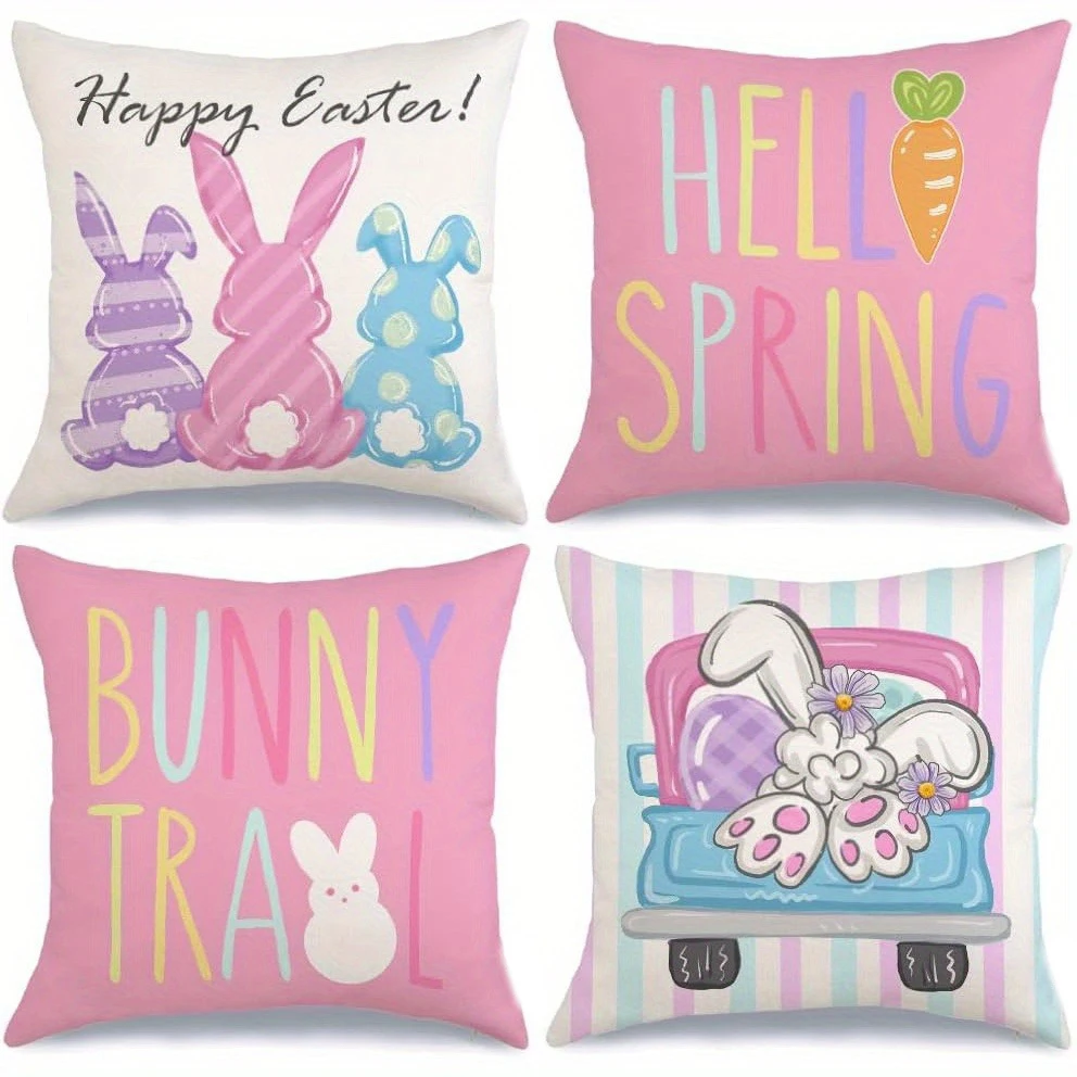 Happy Easter pillow cover Truck Bunny Pattern Printing Home Bedroom Room Decoration Living Room Sofa chair Cushion Cover