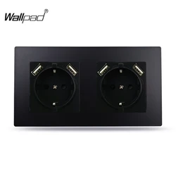 PC Double Black EU Socket with USB A Type C Wallpad 86*86mm Matte Plastic Panel Euro Standard Electrical Power Socket