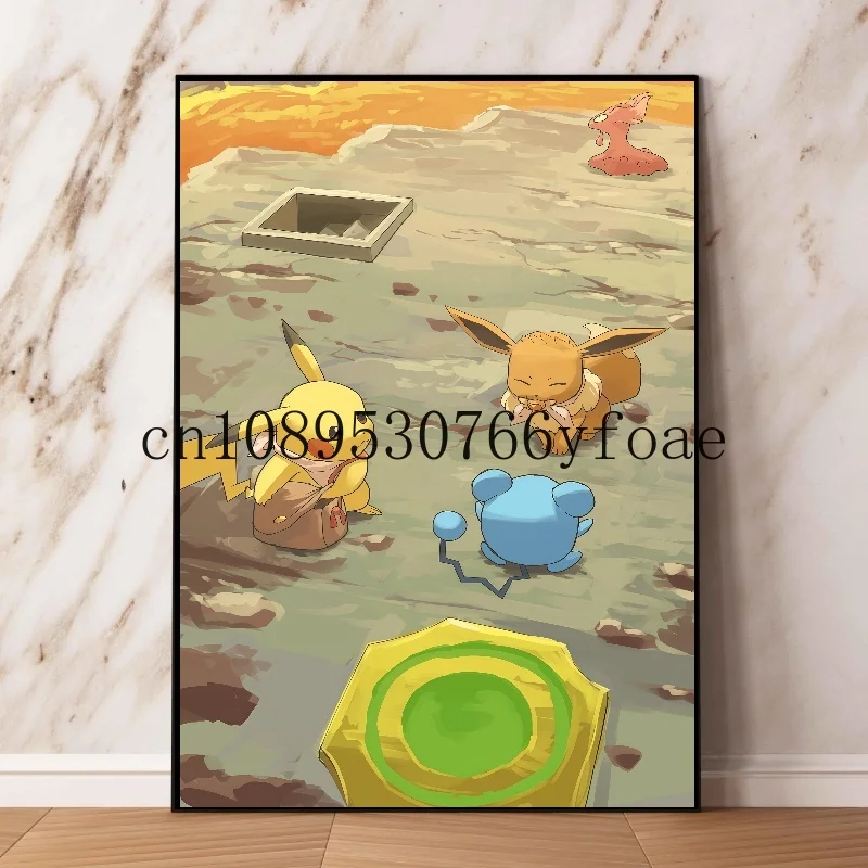 Anime pokemon eevee família evolução pintura em tela umbreon espeon arte da parede cartaz crianças decoração do quarto mural imagem quadros