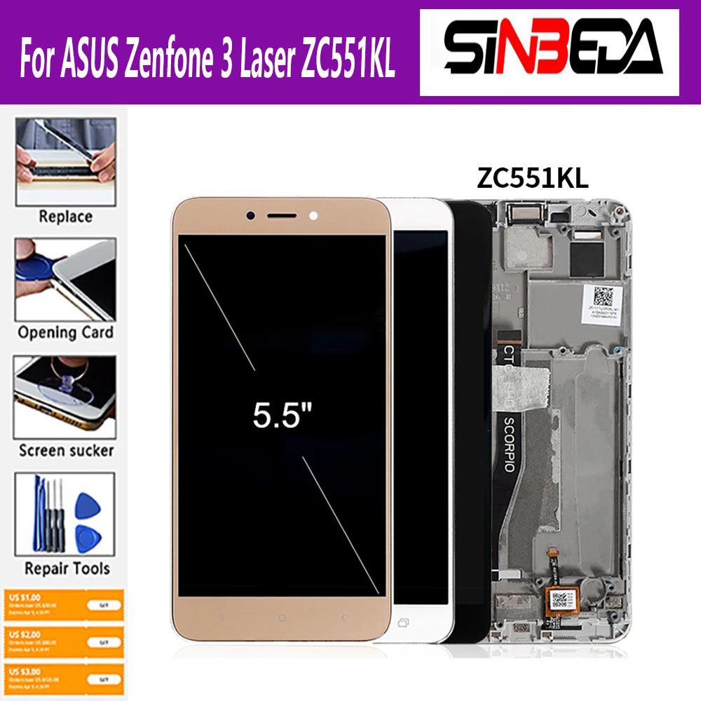 

5.5" AAA+++ LCD For ASUS Zenfone 3 Laser ZC551KL LCD Display Panel Touch Screen Assembly Frame Digitizer Z018D LCD ZC551kl