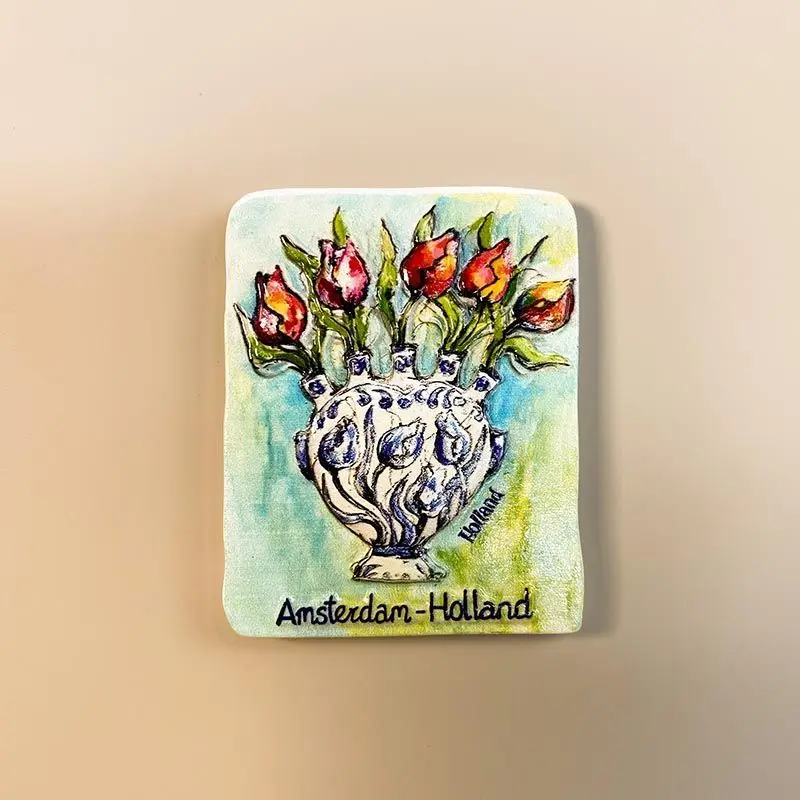 

Amsterdam, Netherlands Vintage Tulip Vase Home Decoration Travel Souvenir Fridge Magnet