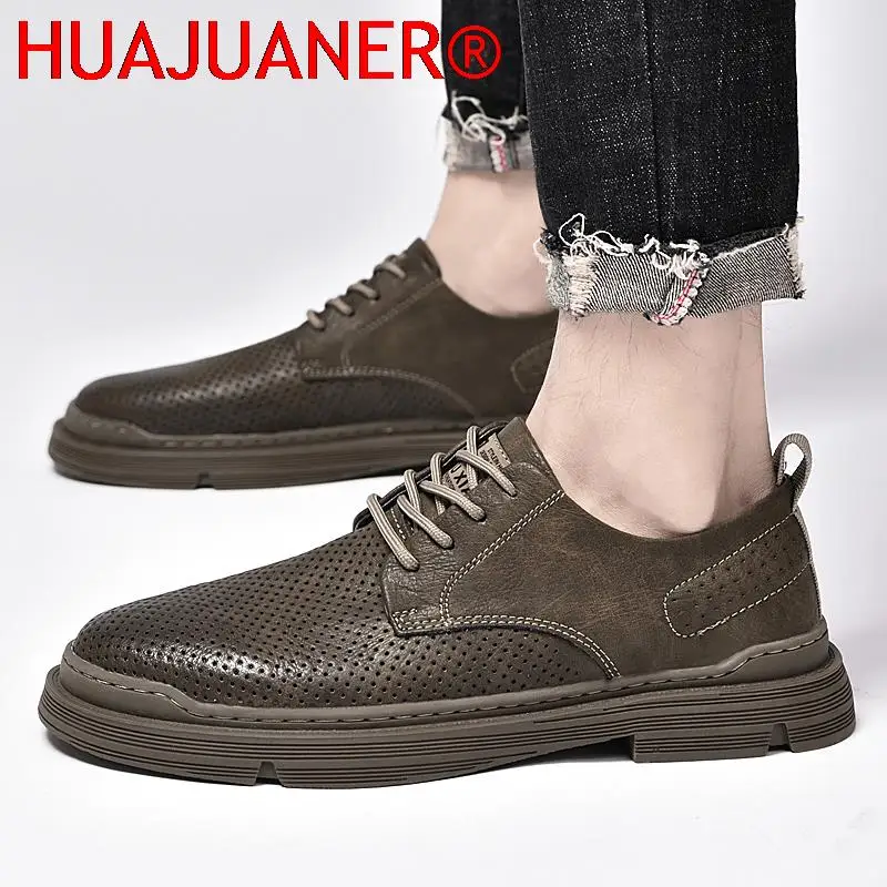 2025 recém masculino verão oxford sapatos de couro genuíno homem macio casual rendas sólido recorte sapatos formal verão oxfords