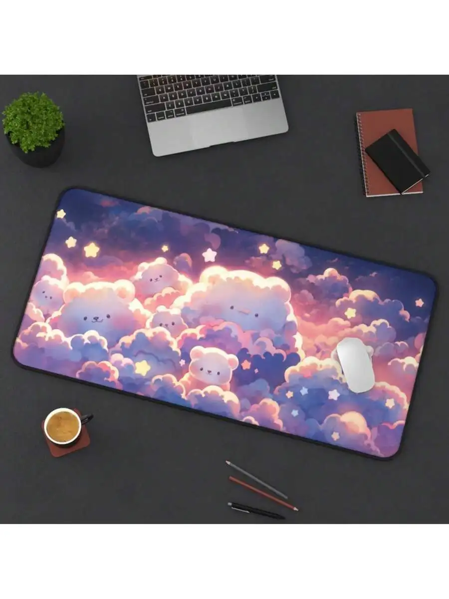 Pastel Cloud Sky Desk Mat Gaming Mouse Pad Kawaii Anime Style Office Home Decor