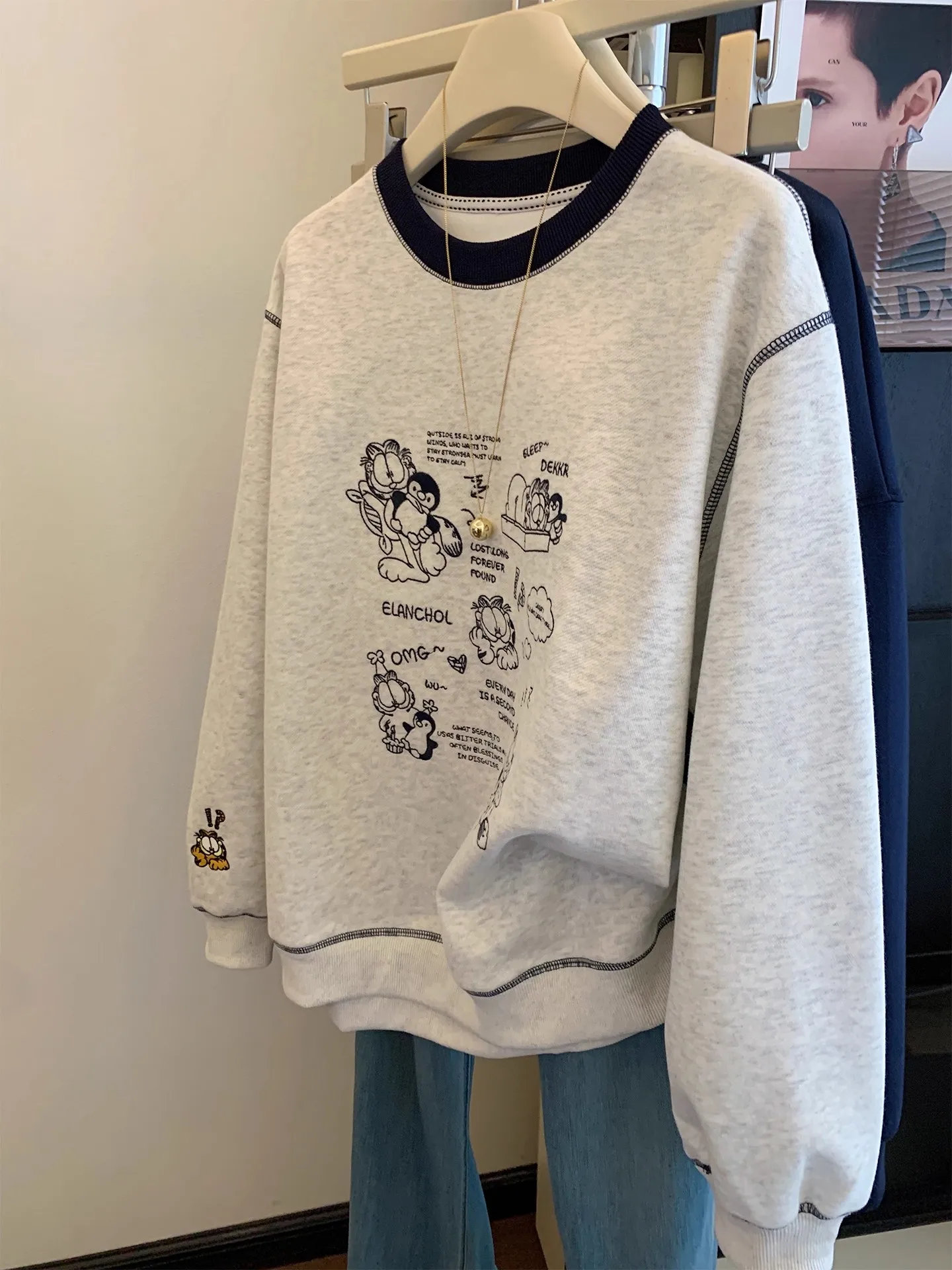 كبير جدا 300 Pou اللون Blo جولة Ne المطرزة هوديي المرأة ربيع الخريف رقيقة كسول Sle حجم صغير