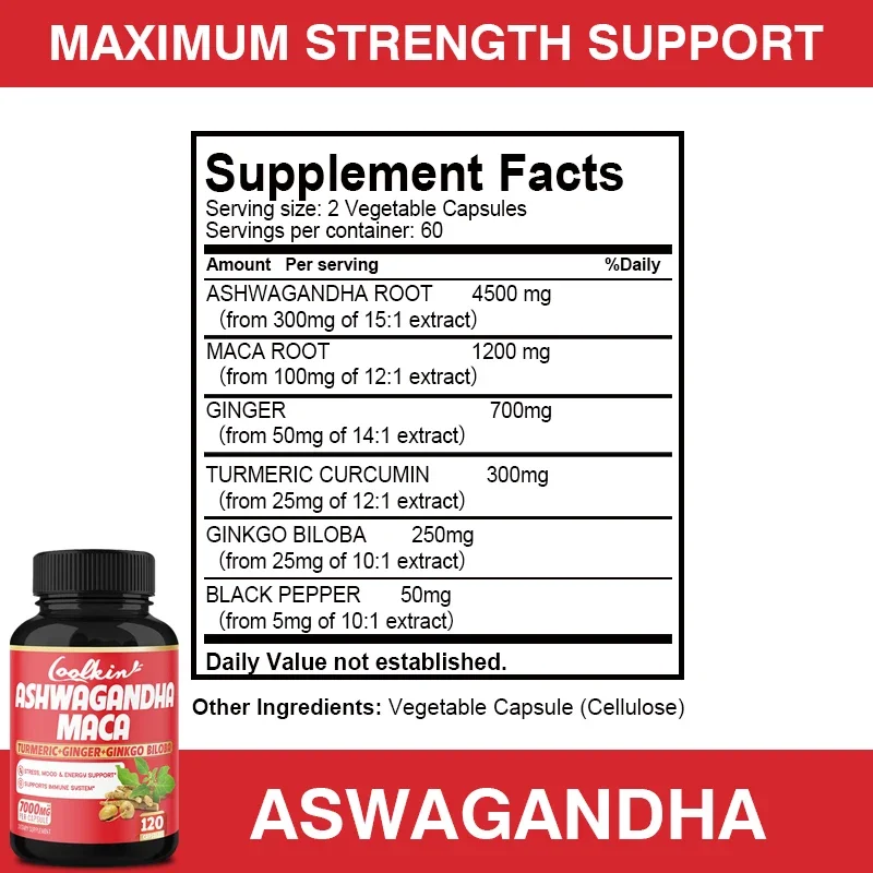 Ashwagandha and Maca Capsules for Muscle, Endurance, Stamina and Men Performance Supplement