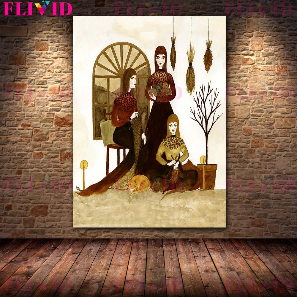 The Weird Sisters And Ghost Vintage Wall Art Mushroom Sisters And Witch Sisters Canvas Painting Wicca Poster And Print Decor