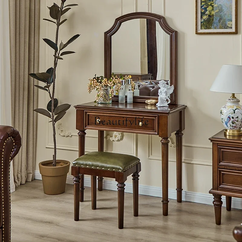 

LD33American all-solid wood dresser makeup table with mirror makeup stool