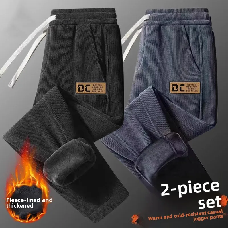 

Мужские повседневные спортивные брюки из вельвета Thiened, осенне-зимние теплые свободные спортивные штаны, повседневные брюки из полиэфирного волокна