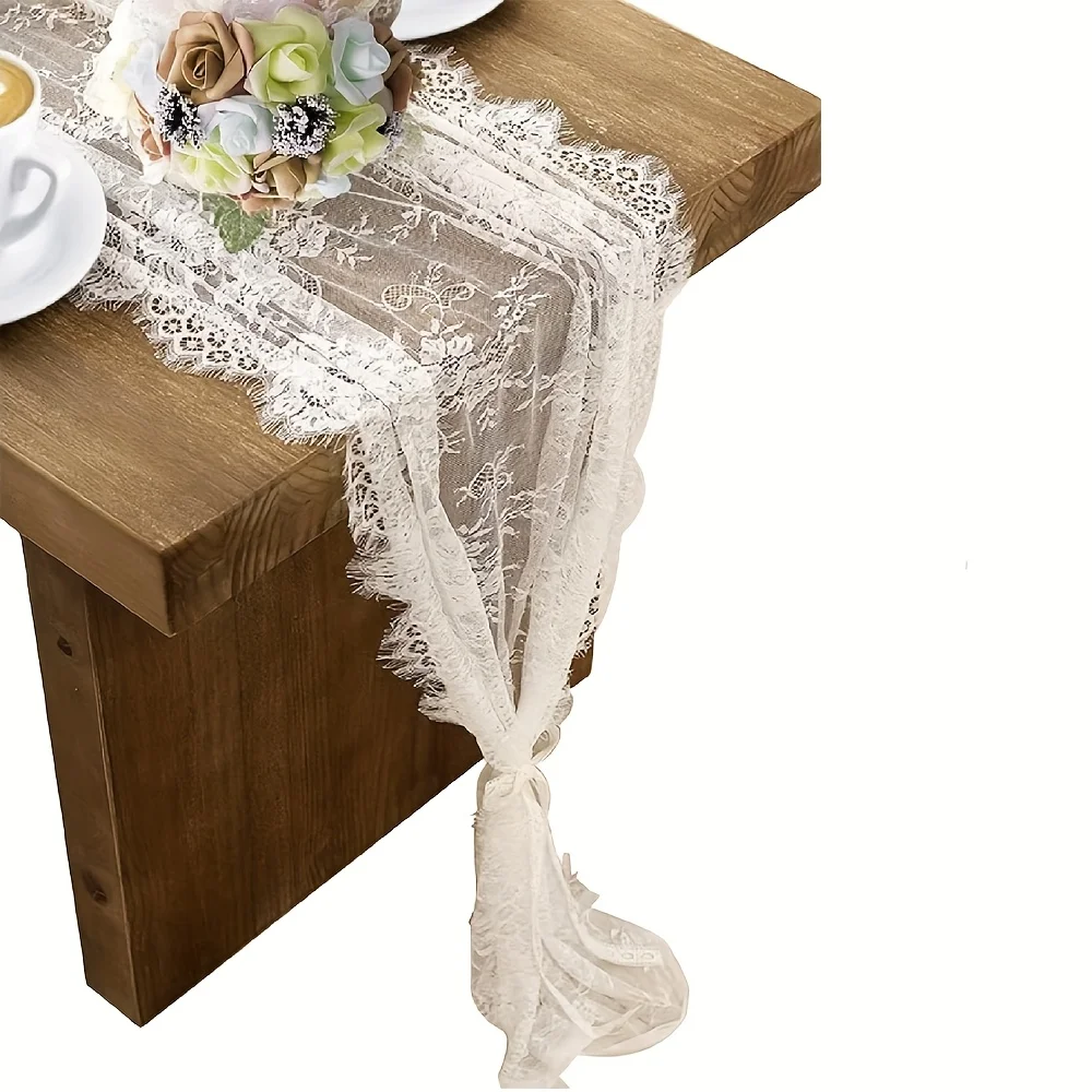 1 Pack White Lace Table Runner, Boho Table Runner for Wedding Party Bridal Shower Decorations Vintage Rustic Table Runners