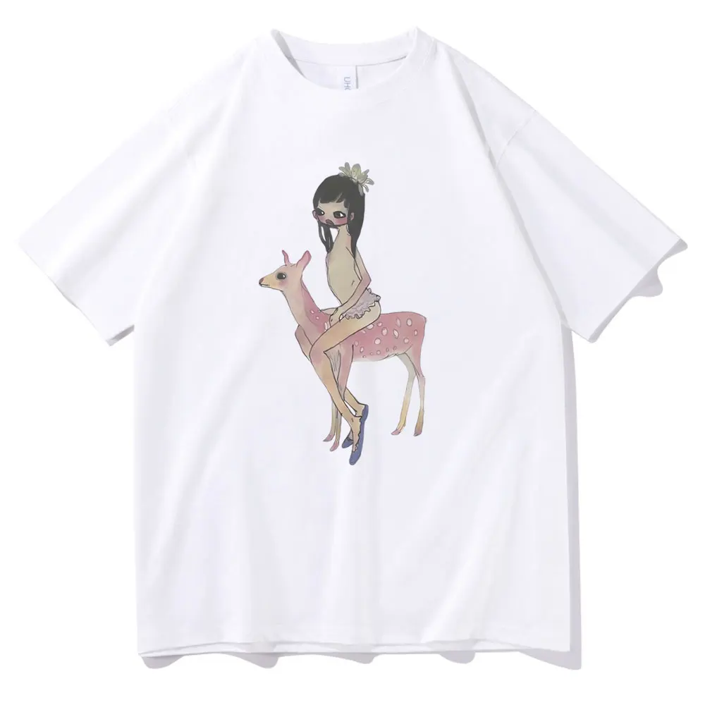 Yoshitomo Nara Aya Takano Grunge Girl Riding Pink Deer Art Baby Graphic T-shirts Men Women Cartoon Funny Tees Oversized Tshirt